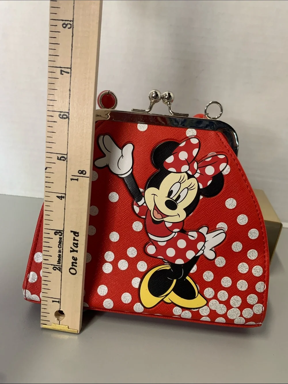 Disney Red Minnie Mouse Polka Dot Kids Clasp Purse with Beaded Handle